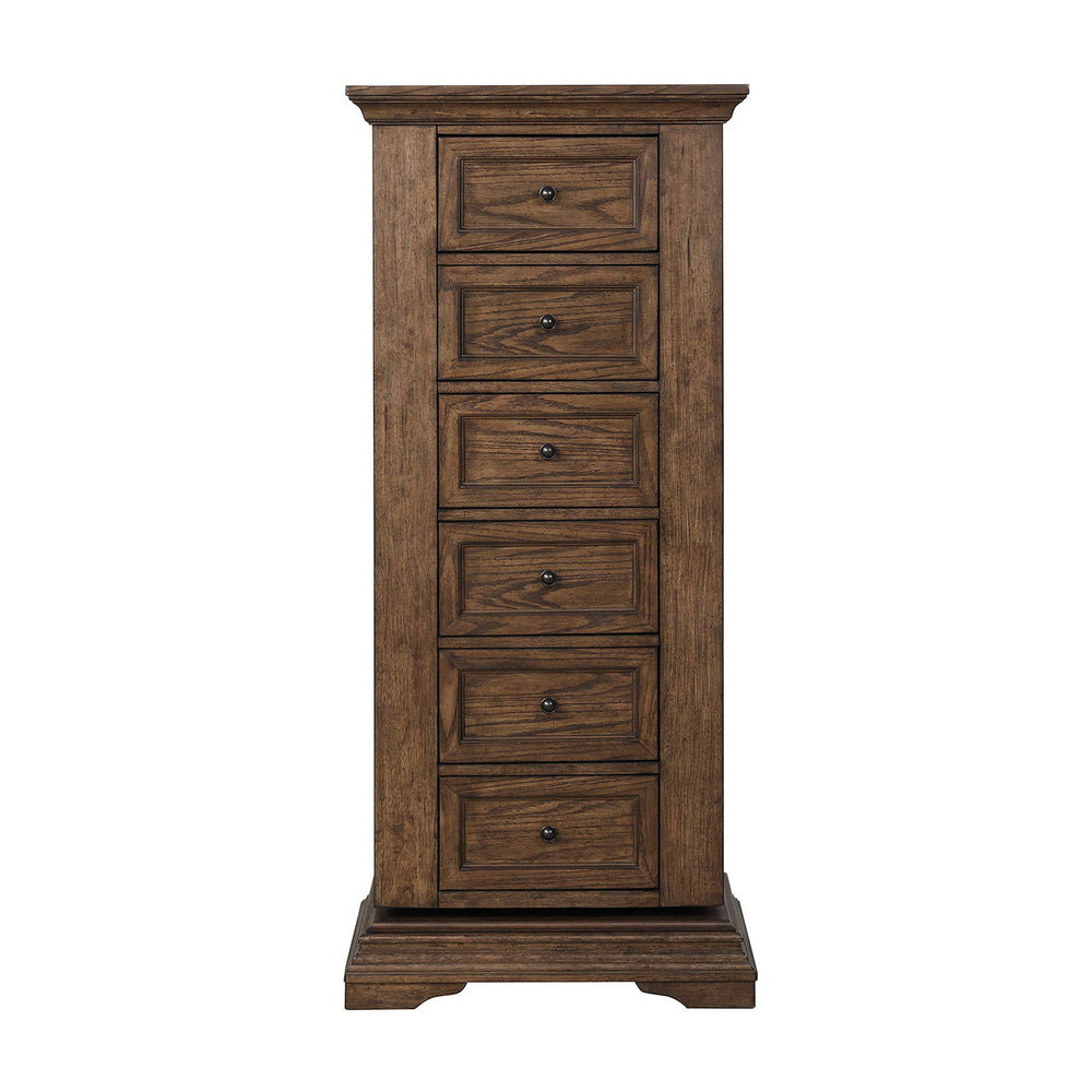 Discover the Mar Vista Swivel Lingerie Chest, a testament to craftsmanship and timeless design. Constructed from solid Rubberwood and Oak veneers, this piece promises enduring strength and stability. Its rich walnut finish, achieved through meticulous dis