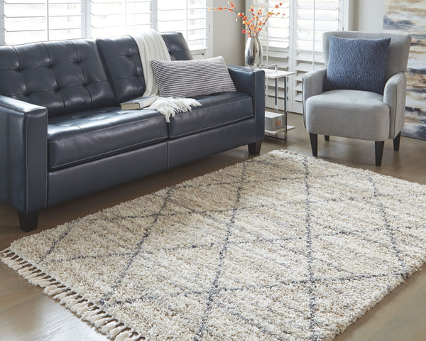 this floor covering carries a variegated gate pattern in beige