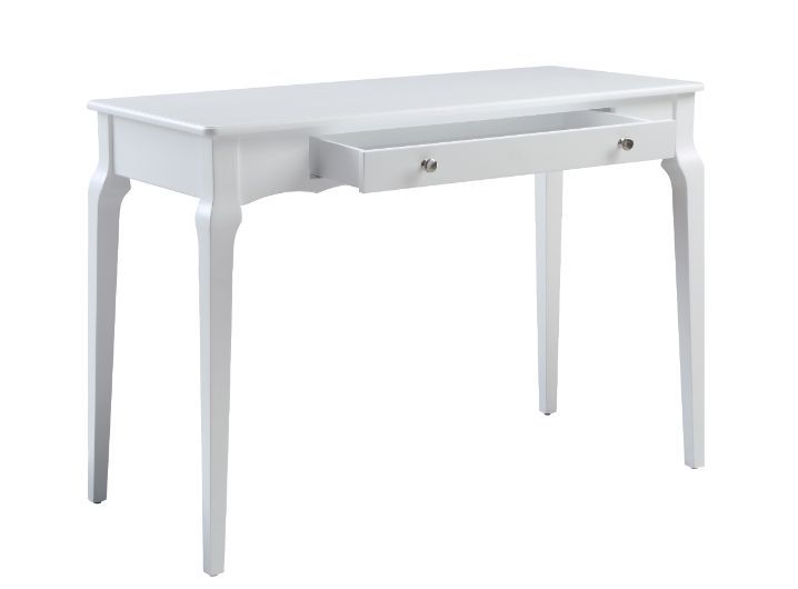 Classic and timeless without being garish. The wooden desk has gently curving details on the aprons and legs for ornate, traditional feel while a attractive finish all over the frame shows it-'s elegant silhouette. The broad rectangular top creats a ample