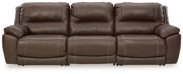 Load up on comfort in a cool, clean-lined and contemporary way with this power reclining sofa in chocolate brown. Rest assured, the expertly matched leather and faux leather upholstery is enriched with a pebble grain effect for authentic appeal and enhanc