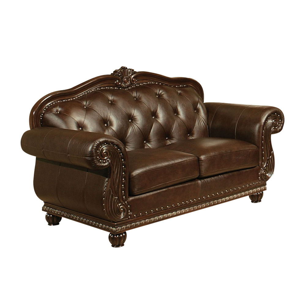 The Anondale collection reflects completely classic and elegant style, expertly crafted with rich espresso top grain leather match upholstery. Includes classic features button tufted back, generous rolled armrests, decorative molding trim and oversized se