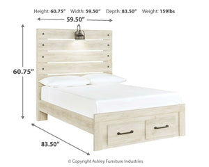 Cambeck - Whitewash - Full Panel Bed with 2 Storage Drawers