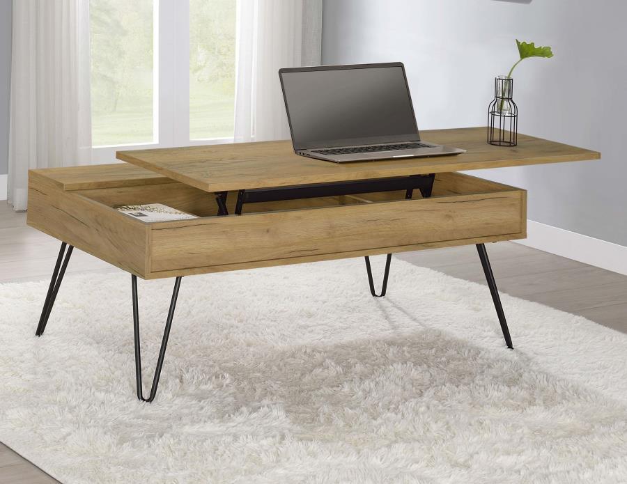 This rectangular coffee table delivers both style and functionality. The lift-top design provides hidden storage, making it perfect for decluttering living spaces. Crafted from engineered wood with a scratch-resistant, eco-friendly laminate veneer in a go