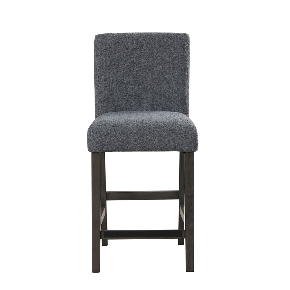 The High Line Upholstered Counter Dining Chairs in Gray combine durability, comfort, and style to enhance any living space. Each set includes two counter chairs, expertly crafted from solid Acacia and Rubberwood, along with high-quality manufactured woods