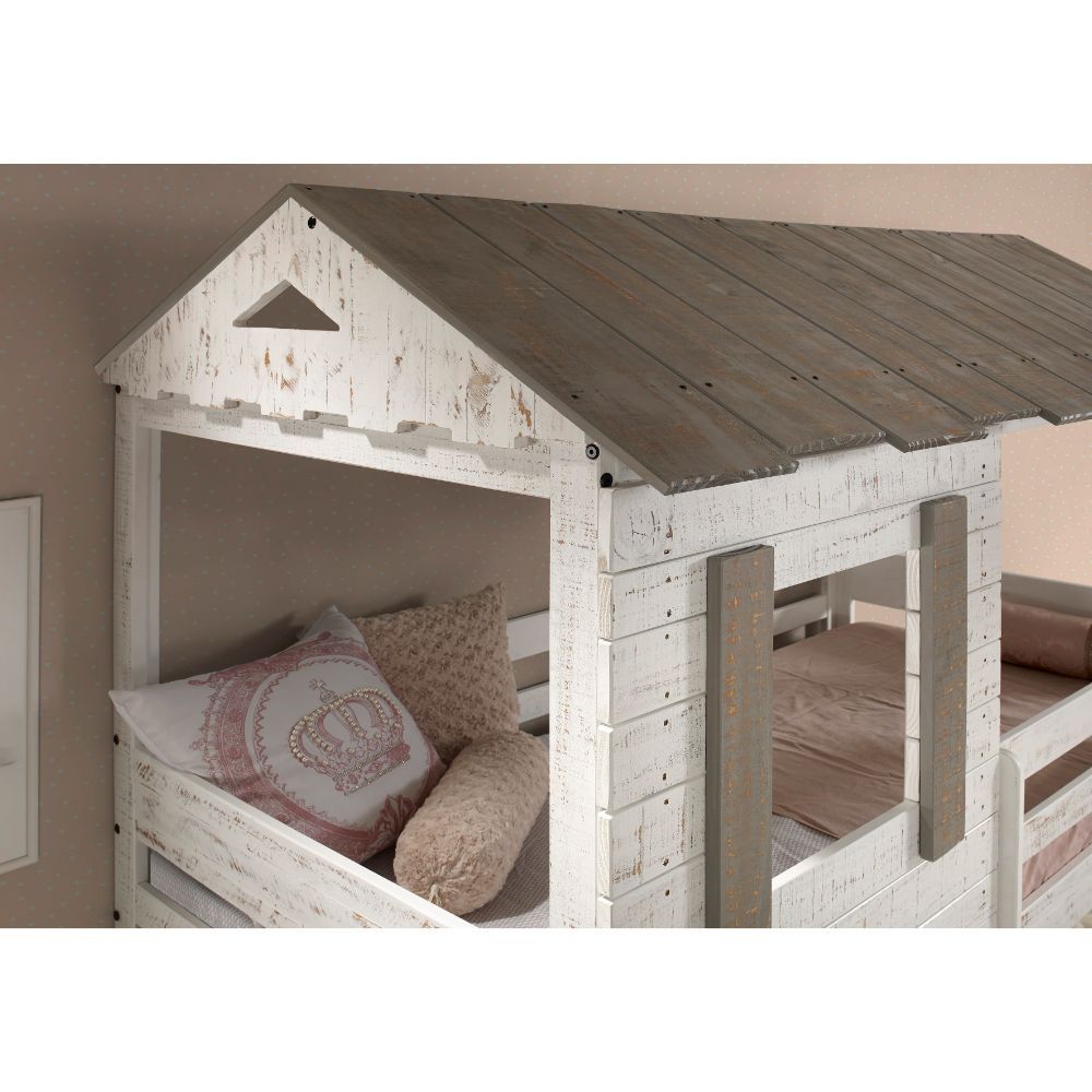 Make bedtime fun again with the Darlene Bunk Bed. This sturdy piece is expertly crafted with selected solid pine wood. Guardrails are included for added safety, as well as a ladder for easy access to and from the top bed. Perfectly complemented by a Multi