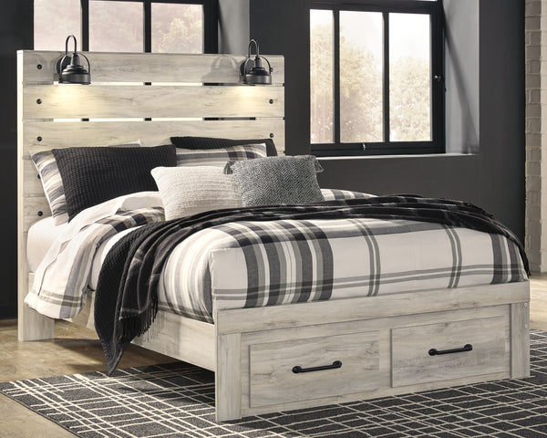 What a delightful take on rustic industrial style. Whether modern loft or modern farmhouse, this queen panel storage bed makes itself at home. The wispy whitewash palette enhances without covering the grain for that weathered look you crave. Love to read 