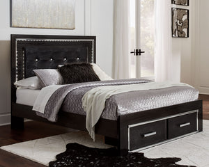 Rest easy. The luxurious look youâ€™ve been dreaming of is yours for the takingâ€”at a price sure to put you at ease. This storage bed brings a sense of old Hollywood with a contemporary flair. A deep, dark finish, faceted chrome-tone accents and LED ligh