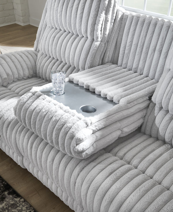 Rhines Falls - Alloy - Reclining Power Sofa With Drop Down Table
