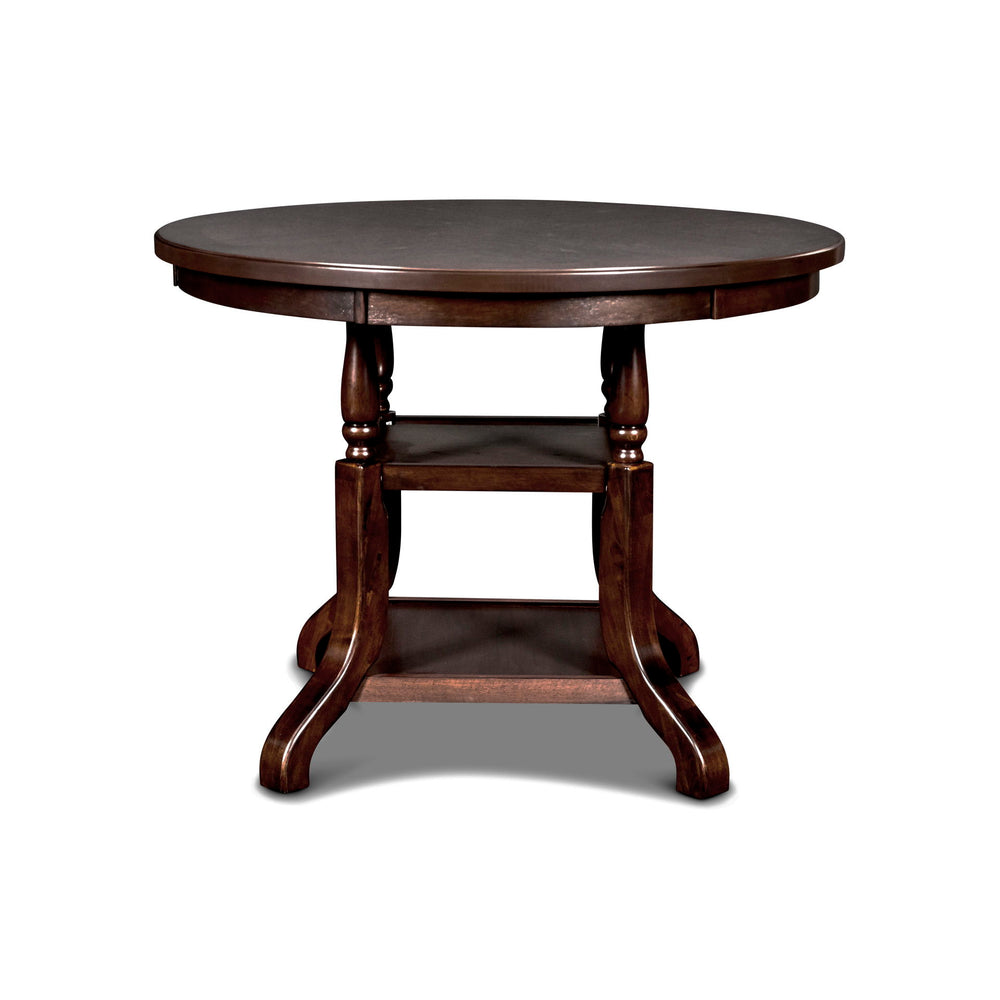 The Bixby Wood Round Counter Table in Espresso combines modern elegance with practical functionality, making it an ideal centerpiece for casual dining and entertaining. Expertly crafted from solid Rubberwood, manufactured woods, and real wood veneers, thi