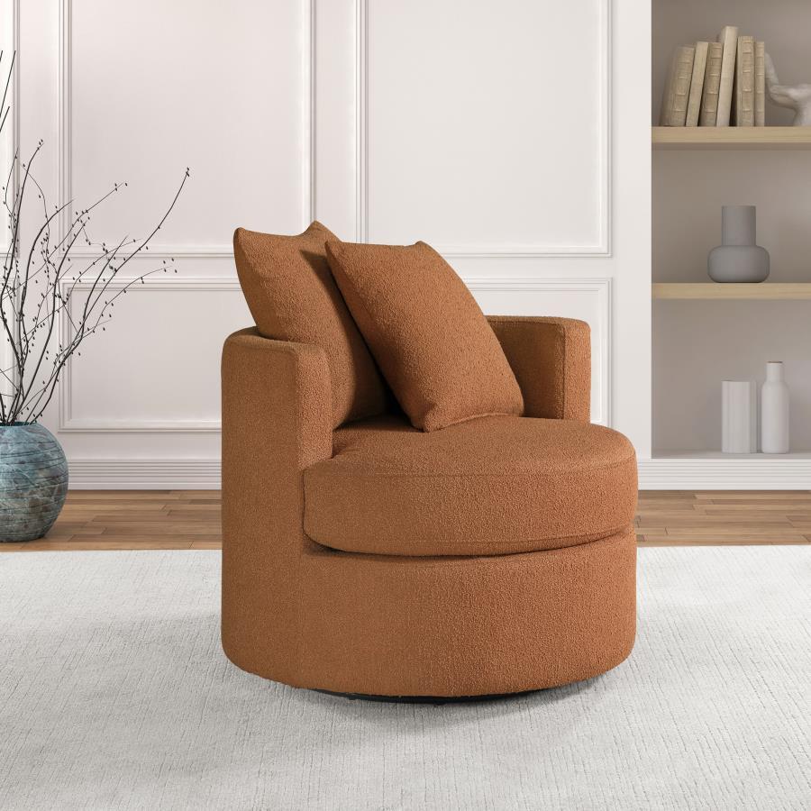 Capture the essence of stylish versatility with a modern swivel accent chair. Perfect for living room or den, it-'s a compact silhouette with a round frame and pocket coil springs in its foam seat cushion, creating incredible comfort for lounging or enter
