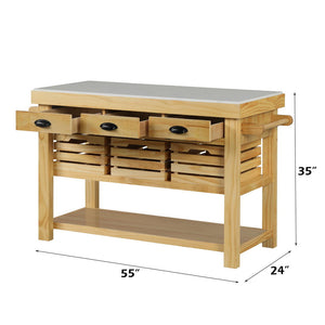 Grovaam - Kitchen Island - Marble & Natural Finish