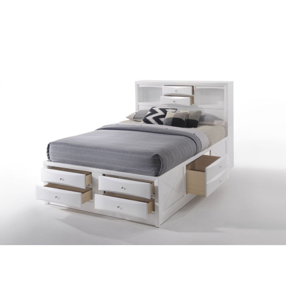 The Ireland transitional bedroom collection features multi-drawer platform bed with shaped drawer front and brushed nickel hardware. Nightstand with pull-out tray gives you convenience and creative fun life. With available finishes in espresso, black, whi