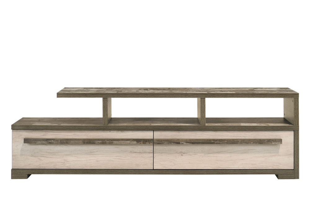 Bring modern charm and functionality to your living room with this sleek and versatile media stand. Its two-tone wood finish adds a contemporary edge while maintaining a warm, natural feel, making it a perfect fit for any decor style. The open shelving pr
