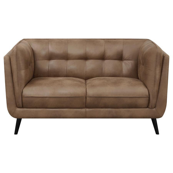 Thatcher - Upholstered Tuxedo Arm Tufted Loveseat - Brown