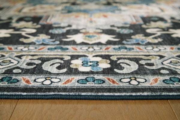 Leningston - Black / Cream / Blue - Washable Large Rug