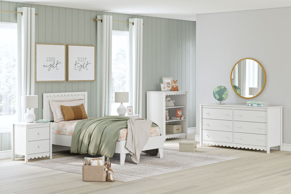 Hallityn - 4 piezas - Librería, Cómoda, Cama con plataforma individual - Blanco