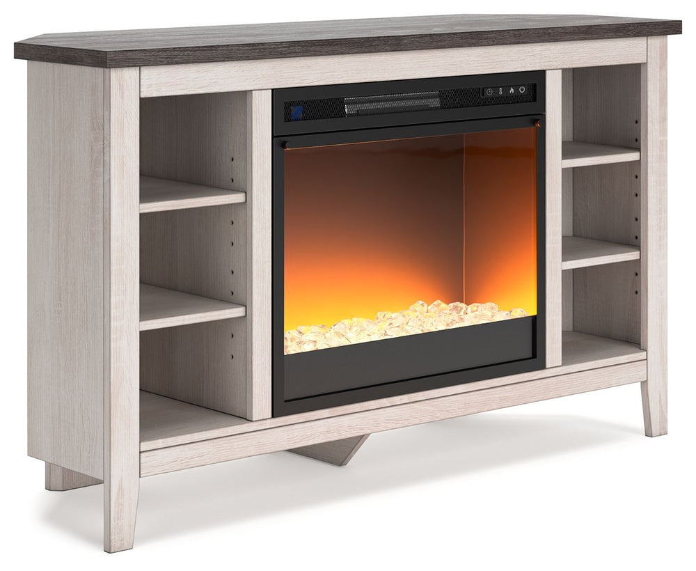 With its minimalist charm, this corner TV stand is right in tune with your relaxed approach to high style. Beautifully shaped to nestle into any corner, itâ€™s well equipped with a flexible, open-concept design and cutouts for wire management that enhance