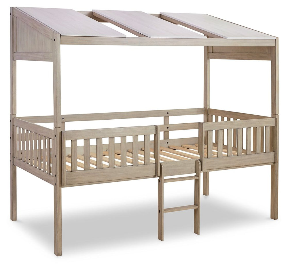 Hereâ€™s to a kid-friendly bed that blends in beautifully with modern farmhouse living. This lovely loft bed features a charming front porch railing effect, to help kids create a little home of their own. Coordinating under bed bookcases or rolling storag