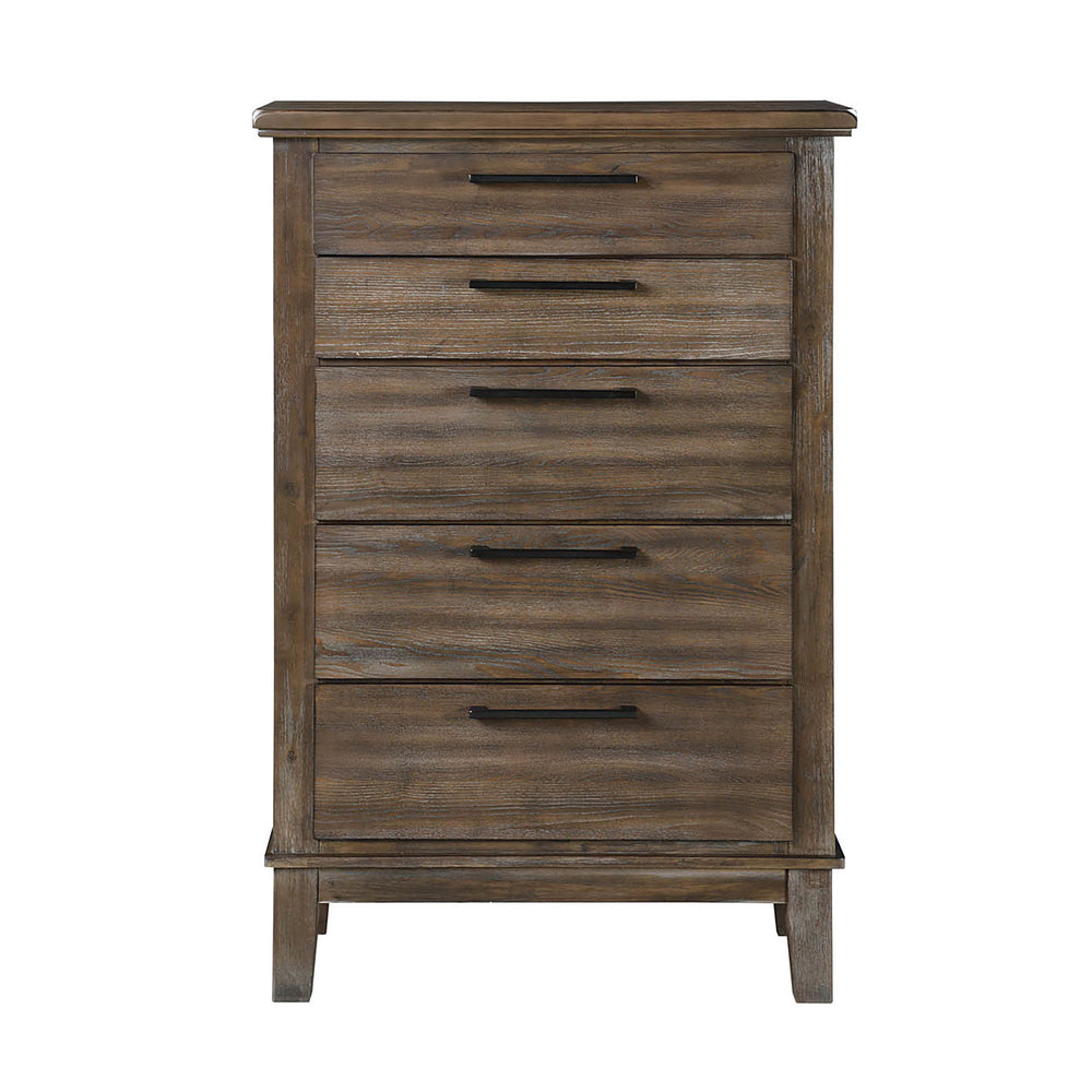 The Cagney 5-Drawer Chest in Vintage Gray is a superb combination of strength, timeless design, and functional storage, making it an essential piece for any bedroom. Meticulously crafted from solid Rubberwood, premium engineered woods, and authentic Acaci