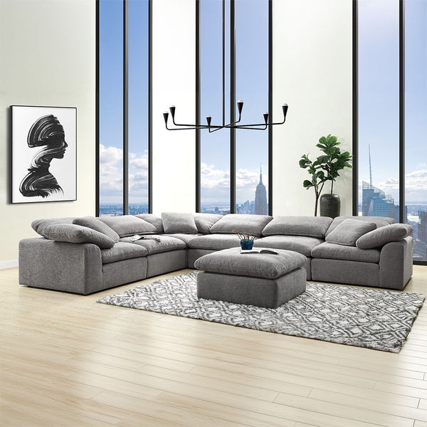 Naveen - Modular Wedge With Pillow - Gray Linen