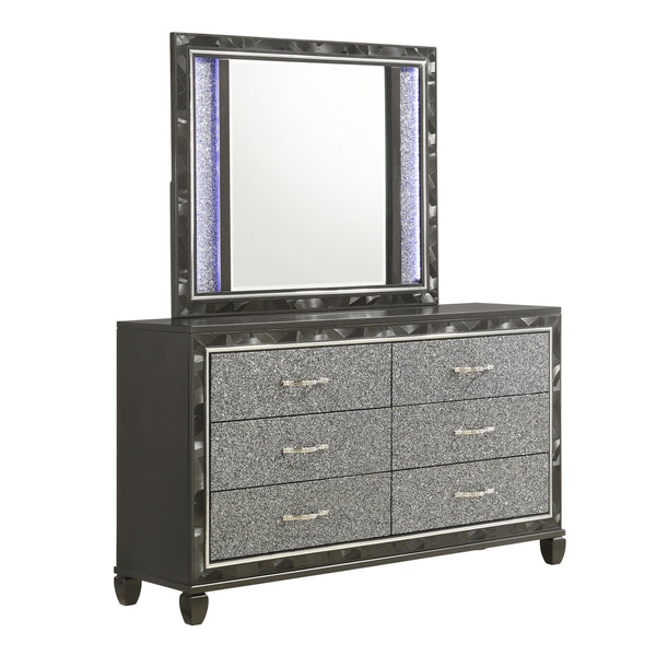Experience sophistication and functionality with the Radiance Dresser & Mirror in Black. Crafted with a blend of Solid Rubberwood and manufactured woods, this set ensures unmatched stability and durability. The semi-gloss lacquer black pearl finish adds a