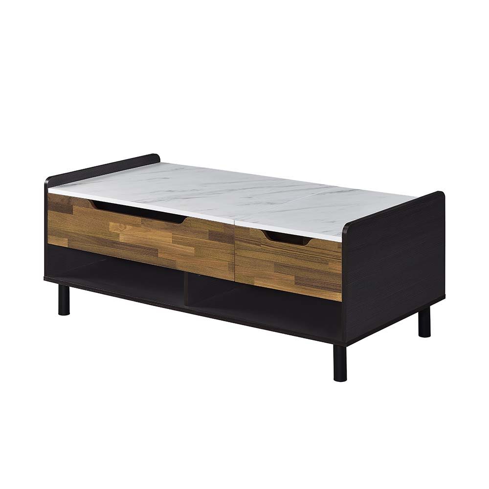 The Collection coffee table-'s innovative design with a hidden compartment and lift tabletop can be adjusted vertically to make things more convenient. Lifting it is effortless, there is an extra storage room provided. The coffee table includes a side dra