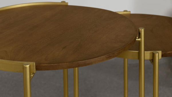Malka - 2 Piece Round Wood Nesting Table - Dark Brown And Gold