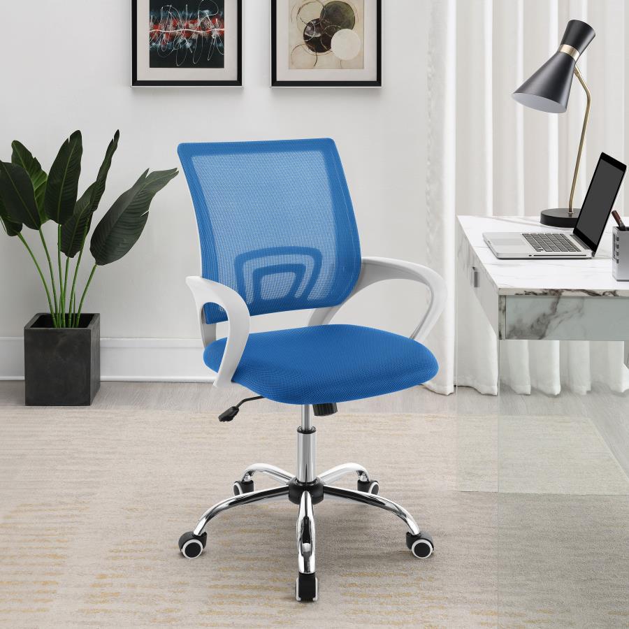 Bring modern precision and design to your workspace with a modern office chair. Complete with a swivel seat that adjusts for your comfort, the chair offers comfortable seating for all-day productivity. Suited to home and professional spaces, it includes a
