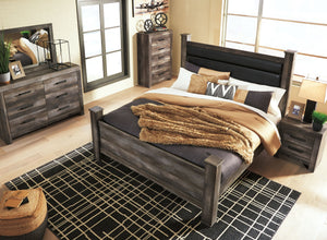 Wynnlow - Gray - Queen Upholstered Poster Bed