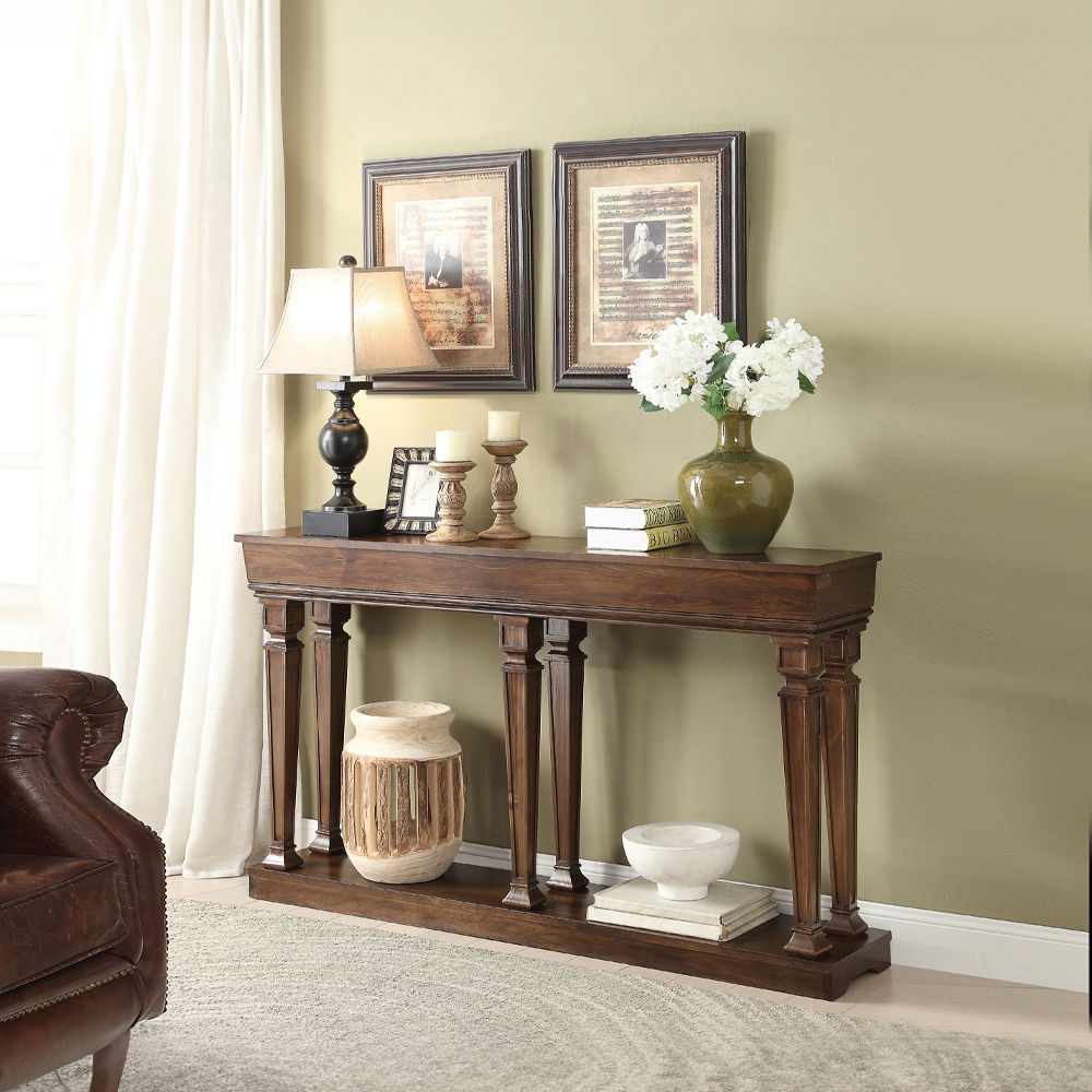 If you-'re seeking an occasional table with aÂ streamlined presence, the GarrisonÂ console table will be the perfect piece to pick. The table fits nicely in the entry or living room. A solid wood frame with the warm oak finish blends easily in any living 