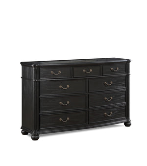 Indulge in the timeless elegance of this exquisite bedroom collection, a true embodiment of classic sophistication. Each piece is masterfully constructed with a striking charcoal finish that commands attention while accentuating the intricate detailing an