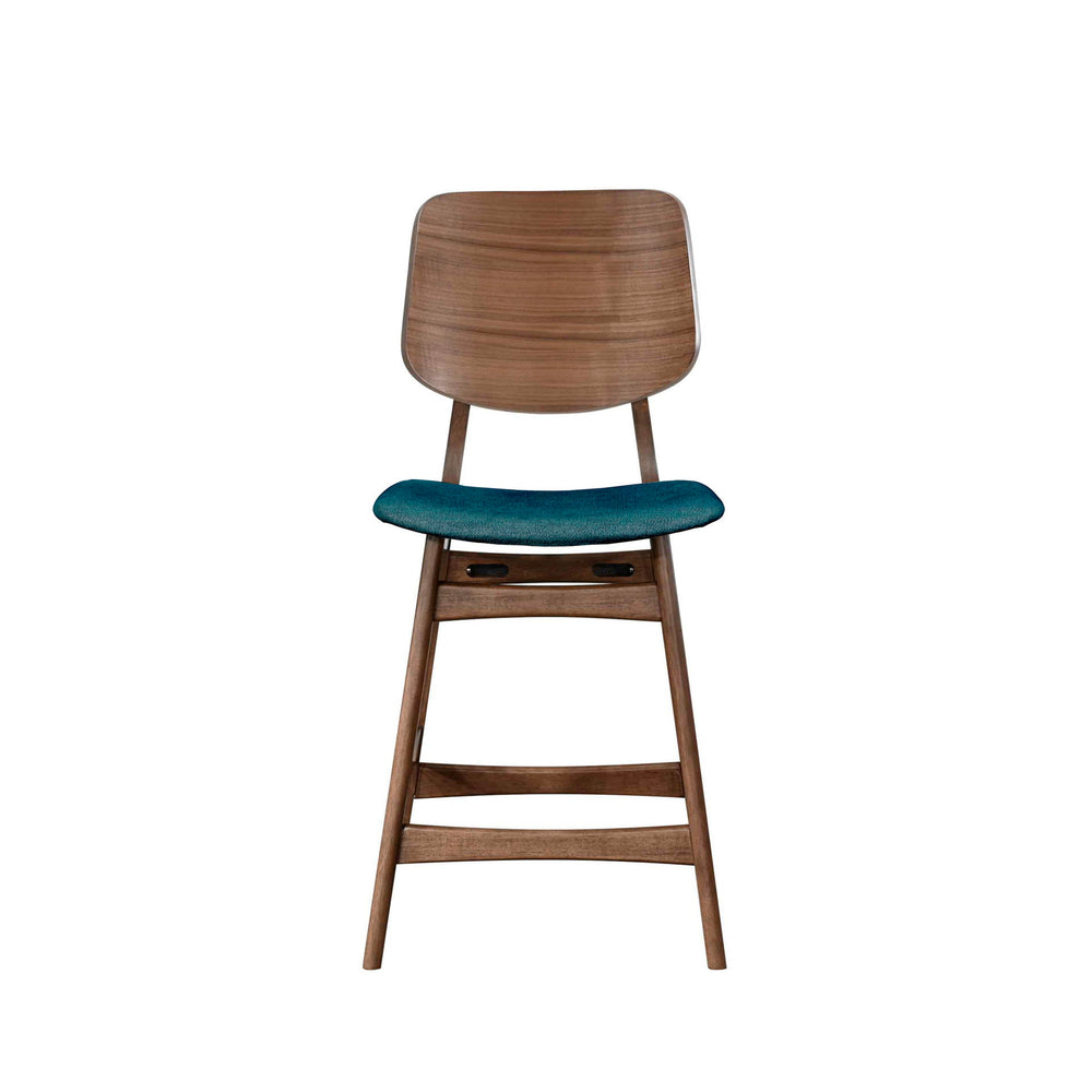 The Oscar Mid-Century Modern Counter Height Dining Chairs (Set of Two) offer a perfect blend of style and practicality for your dining space. Crafted from solid Rubberwood and Walnut veneers, these counter height chairs are built to last, with reinforcing