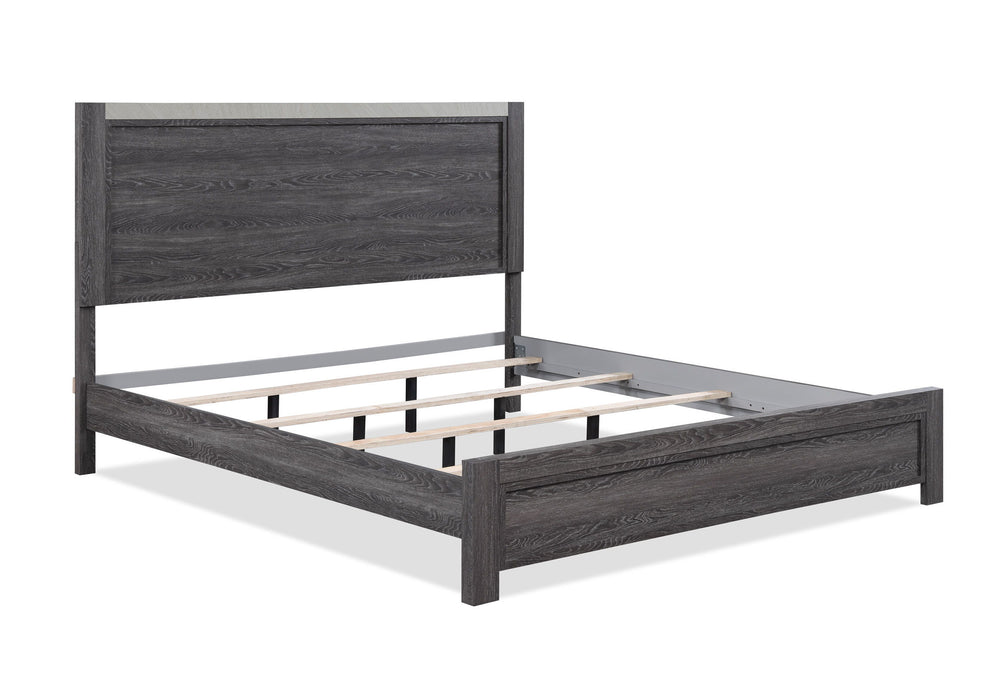Step into modern simplicity with this bedroom collection that pairs a sleek, gray finish with a streamlined design. The sturdy bed acts as the focal point with a bold yet unadorned headboard, complemented by matching pieces that offer practical storage so