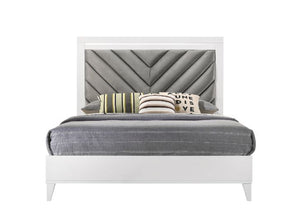 Chelsie - Queen Bed - Gray Fabric & White Finish