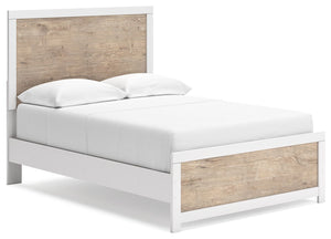 Relaxed yet striking, this full panel bed brings casual beauty and function to your dream destination. A delightful two-tone treatment blends a fresh, replicated oak grain with a matte white finish that-'s easy to love. Its simplicity lends a contemporary