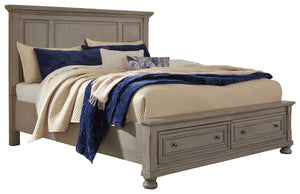 Lettner - Cama de almacenaje con panel King - Gris claro