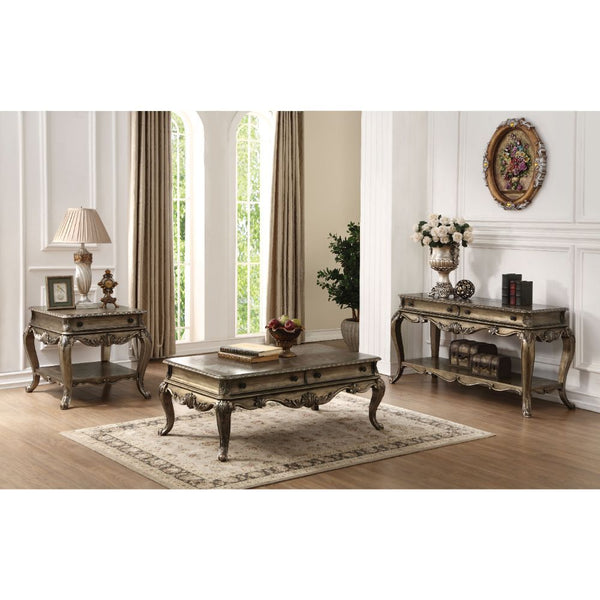  Rectangular Leg Sofa Table w/2 Drw & Open Compartment: Bottom Shelf Wooden Top and Scrolled Apron Wooden Cabriole Leg: 24.7-"H (627mm) Drawer: Glide Center Metal (3-Ball Bearing