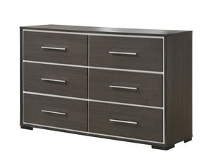 Discover the modern charm of this bedroom collection, featuring a clean-lined design with a warm dark finish. The centerpiece is a bed with a stylish tufted headboard, providing a touch of class. This set includes a matching dresser, chest, and nightstand