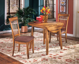Made with select veneers and hardwood solids. Rustic hand applied finish. Round dining table (-15) features two drop leaves. RTA side chair features microfiber upholstery. Antique finished hardware. <h4><b>Berringer - Rustic Brown - Round DRM Drop Leaf Ta