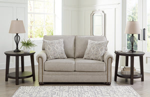  this loveseat complements your transitional seating area. Its versatile upholstery is delightfully detailed for a subtle herringbone effect. Designer touches like decorative nailhead trim and bun legs