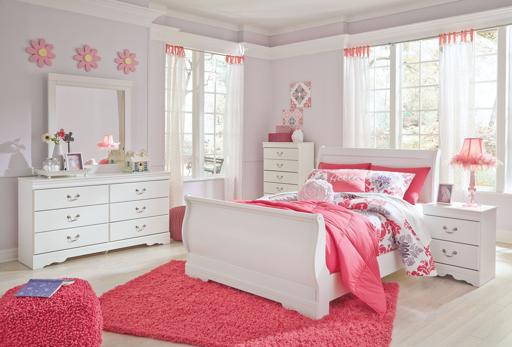 Anarasia - 5 Pc. - Dresser, Mirror, Full Sleigh Bed - White