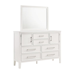 The Andover Mirror for Dresser in White is a perfect blend of durability, style, and functionality, making it an elegant addition to your bedroom. Expertly crafted from solid Rubberwood, manufactured woods, and wood veneers, this mirror is built to last w