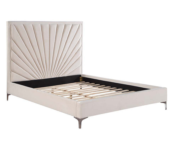 Faiz - Queen Bed - Beige Velvet