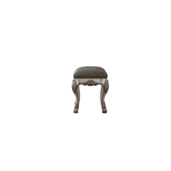  Armless Stool (Backless) Stationary Seat Padded SEAT: PU () Raised Scrolled Moldings with Vintage Hand Brushed Contrast Finish (Poly-Resin) Backless Seat Construction: Wooden Scrolled Apron () Oversized Claw Leg Armless<br/><br/><b>Product Features</b