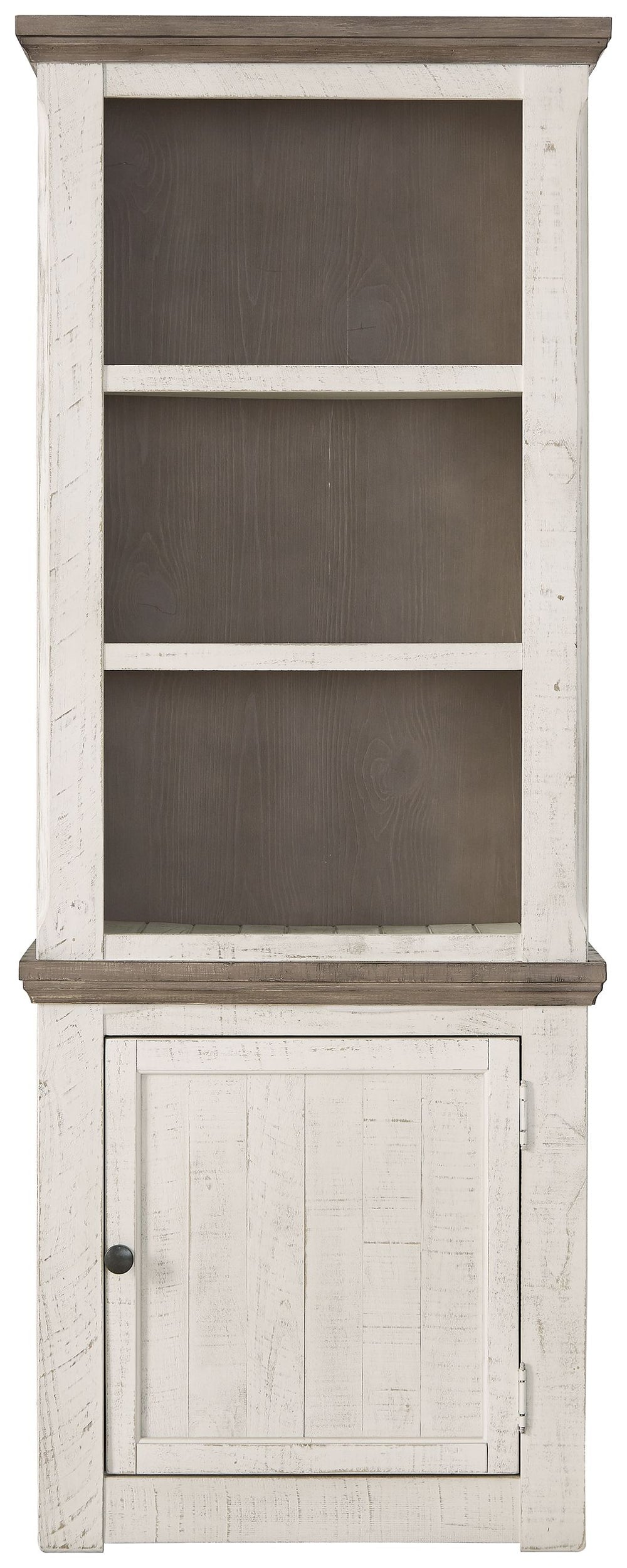 Set your sights on modern farmhouse style with this pier cabinet. Its distressed two-tone treatment blends a weathered gray with vintage white for an utterly charming effect. Turned posts lend a hearty, substantial look that feels right at home, while thr