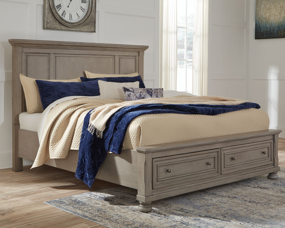 Lettner - Cama de almacenaje con panel King - Gris claro
