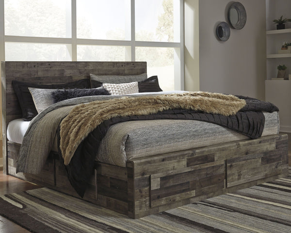 Derekson - Multi Gray - King Panel Bed With 4 Storage Drawers - 9 Pc. - Dresser