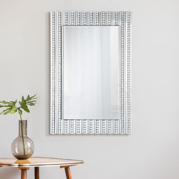  this contemporary style mirror is sure to catch the eye. Vertical lines fuse together