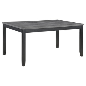  a blend of modern design and classic comfort. The rectangular dining table boasts a durable grey wood-look decorative laminate top
