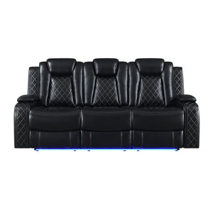  its sturdy frame ensures lasting strength. Sink into the supple embrace of its luscious black upholstery